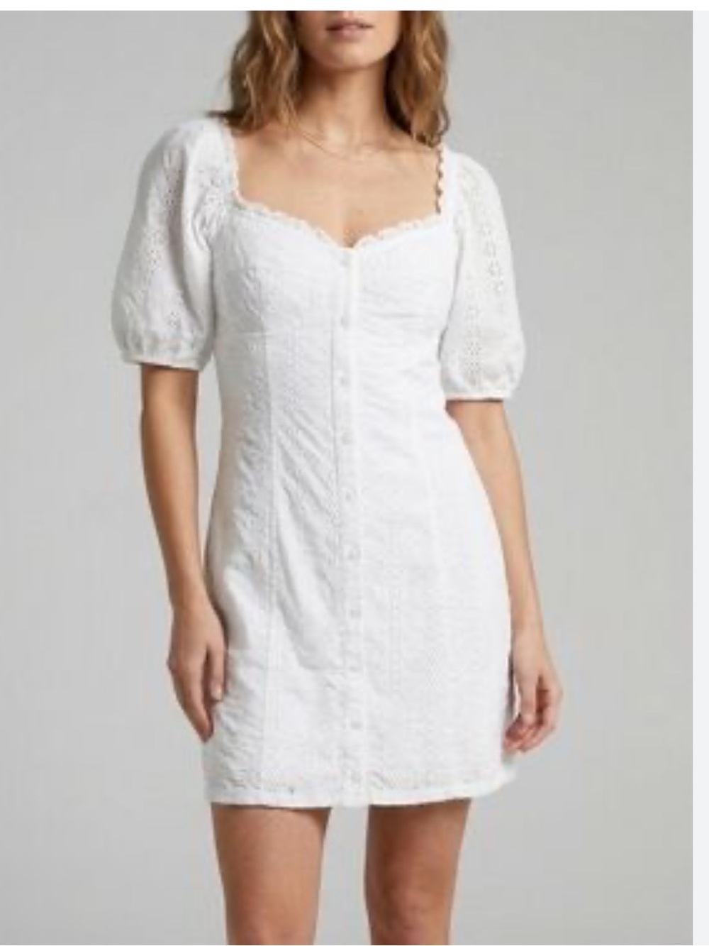 Gap White Eyelet Puff Sleeve Button-Front Mini Dress Size Large